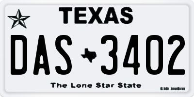 TX license plate DAS3402