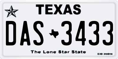 TX license plate DAS3433