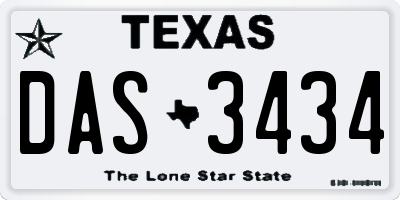 TX license plate DAS3434