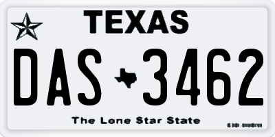 TX license plate DAS3462