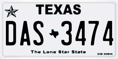 TX license plate DAS3474
