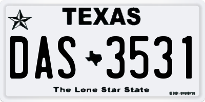 TX license plate DAS3531