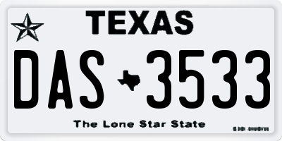 TX license plate DAS3533