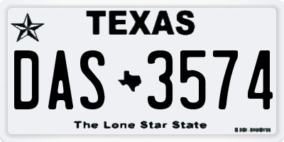 TX license plate DAS3574