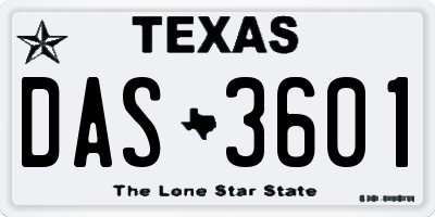 TX license plate DAS3601