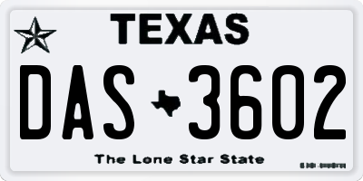 TX license plate DAS3602