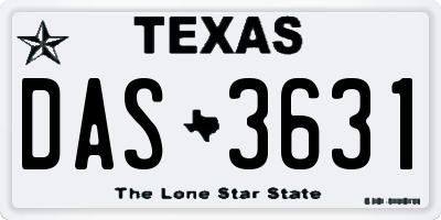 TX license plate DAS3631