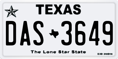TX license plate DAS3649