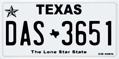 TX license plate DAS3651