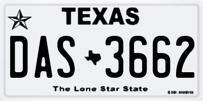 TX license plate DAS3662