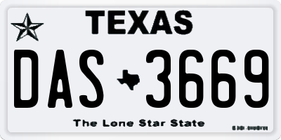 TX license plate DAS3669