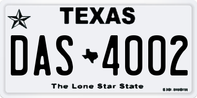 TX license plate DAS4002