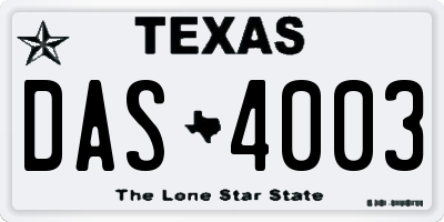 TX license plate DAS4003