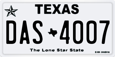 TX license plate DAS4007