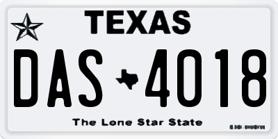 TX license plate DAS4018