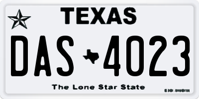 TX license plate DAS4023