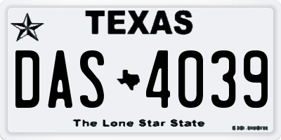 TX license plate DAS4039