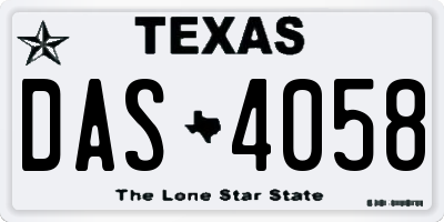 TX license plate DAS4058