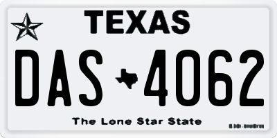 TX license plate DAS4062