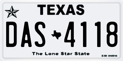 TX license plate DAS4118