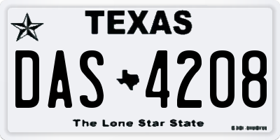 TX license plate DAS4208