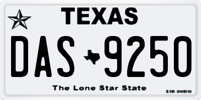 TX license plate DAS9250