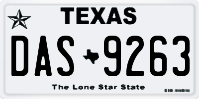 TX license plate DAS9263