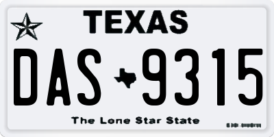 TX license plate DAS9315