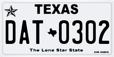 TX license plate DAT0302