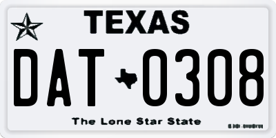 TX license plate DAT0308