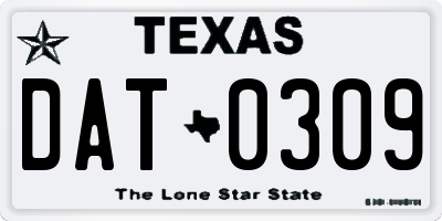 TX license plate DAT0309