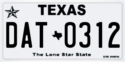 TX license plate DAT0312