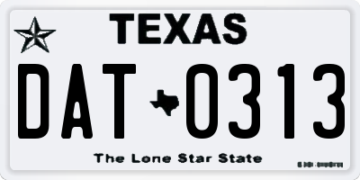 TX license plate DAT0313