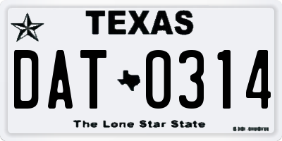 TX license plate DAT0314