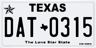 TX license plate DAT0315