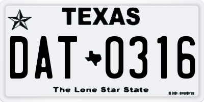 TX license plate DAT0316