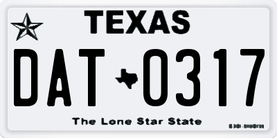 TX license plate DAT0317