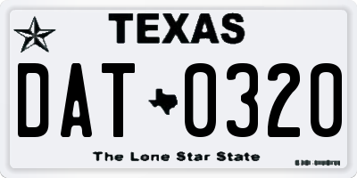 TX license plate DAT0320