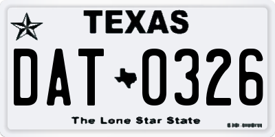 TX license plate DAT0326