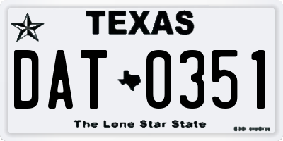 TX license plate DAT0351