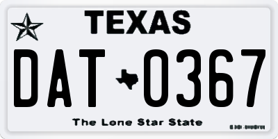 TX license plate DAT0367
