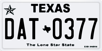 TX license plate DAT0377