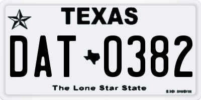 TX license plate DAT0382
