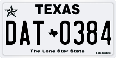 TX license plate DAT0384