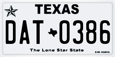 TX license plate DAT0386