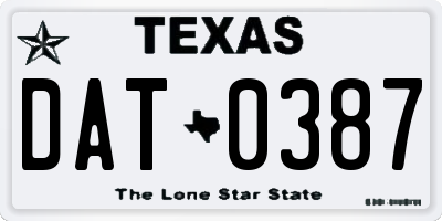 TX license plate DAT0387