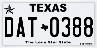 TX license plate DAT0388