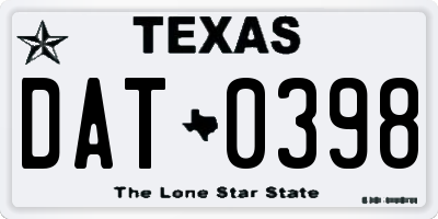 TX license plate DAT0398