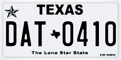 TX license plate DAT0410