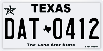 TX license plate DAT0412